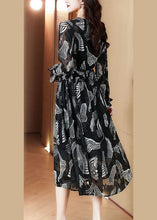 Load image into Gallery viewer, Casual Black V Neck Tie Waist Print Chiffon Holiday Dress Spring