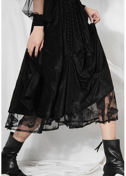 Casual Black velour Patchwork asymmetrical design Skirt