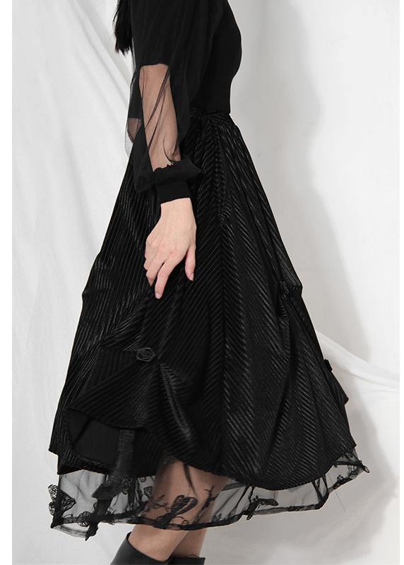 Casual Black velour Patchwork asymmetrical design Skirt