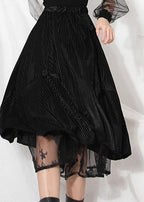 Casual Black velour Patchwork asymmetrical design Skirt