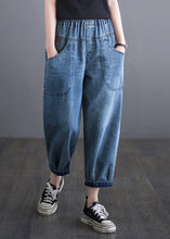 Load image into Gallery viewer, Casual Blue Elastic Waist Pockets Denim Harem Pants Summer