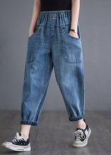 Load image into Gallery viewer, Casual Blue Elastic Waist Pockets Denim Harem Pants Summer
