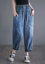 Load image into Gallery viewer, Casual Blue Elastic Waist Pockets Denim Harem Pants Summer