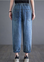 Load image into Gallery viewer, Casual Blue Elastic Waist Pockets Denim Harem Pants Summer