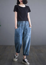Load image into Gallery viewer, Casual Blue Elastic Waist Pockets Denim Harem Pants Summer