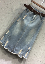 Load image into Gallery viewer, Casual Blue Patchwork Elastic Waist Sashes Denim A Line Skirts