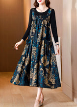 Load image into Gallery viewer, Casual Blue Slash Veck Print Top And Slip Dress Two Piece Set Summer