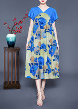 Load image into Gallery viewer, Casual Blue V Neck Patchwork Print Silk Holiday Dress Summer