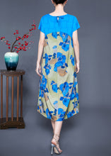 Load image into Gallery viewer, Casual Blue V Neck Patchwork Print Silk Holiday Dress Summer