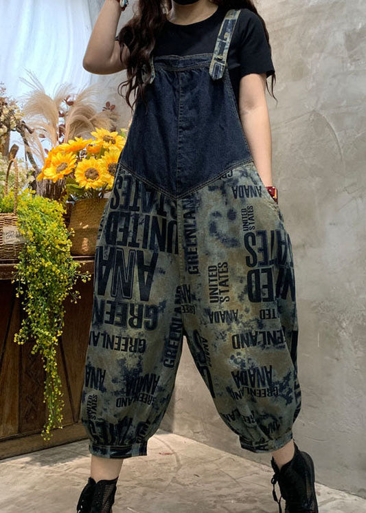 Casual Blue Fine Graphic denim Overalls Jumpsuit Spring
