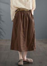 Load image into Gallery viewer, Casual Coffee Ruffled Pockets Patchwork Linen Skirts Summer