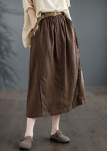 Load image into Gallery viewer, Casual Coffee Ruffled Pockets Patchwork Linen Skirts Summer