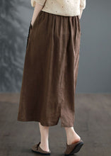 Load image into Gallery viewer, Casual Coffee Ruffled Pockets Patchwork Linen Skirts Summer