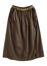 Load image into Gallery viewer, Casual Coffee Ruffled Pockets Patchwork Linen Skirts Summer