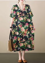 Load image into Gallery viewer, Casual Green Oversized Floral Linen Long Dress Summer