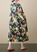 Load image into Gallery viewer, Casual Green Oversized Floral Linen Long Dress Summer