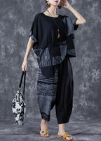 Casual Grey Asymmetrical Patchwork Cotton 2 Piece Outfit Summer