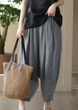 Load image into Gallery viewer, Casual Grey Elastic Waist Pockets Patchwork Linen Lantern Pants Summer