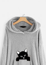 Load image into Gallery viewer, Casual Grey Hooded Print Pockets Patchwork Teddy Faux Fur Sweatshirt Long Sleeve