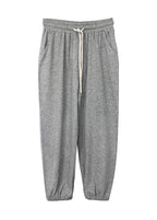 Casual Grey Oversized Drawstring Cotton Sweatshirt Pants Fall