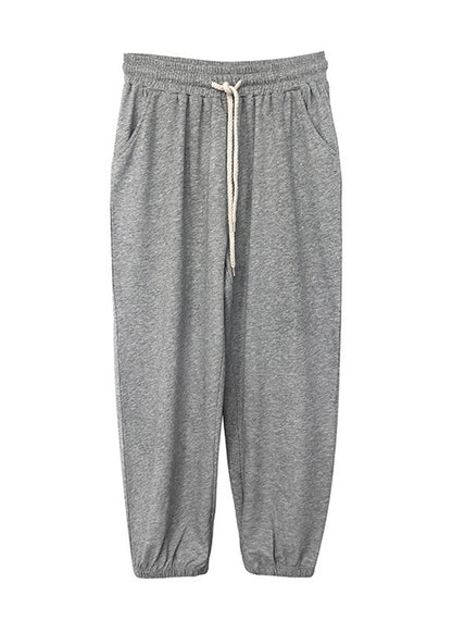 Casual Grey Oversized Drawstring Cotton Sweatshirt Pants Fall