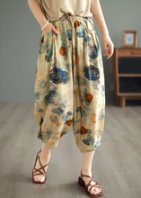 Load image into Gallery viewer, Casual Khaki Elastic Waist Pockets Print Patchwork Cotton Lantern Pants Summer
