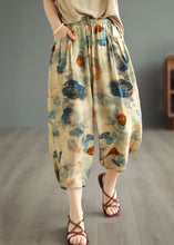 Load image into Gallery viewer, Casual Khaki Elastic Waist Pockets Print Patchwork Cotton Lantern Pants Summer