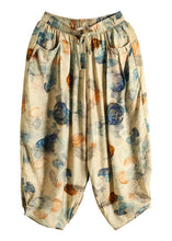 Load image into Gallery viewer, Casual Khaki Elastic Waist Pockets Print Patchwork Cotton Lantern Pants Summer