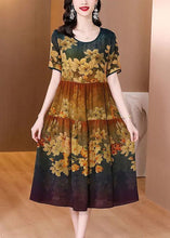 Load image into Gallery viewer, Casual Khaki O-Neck Patchwork Print Silk Long Dress Summer