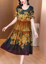 Load image into Gallery viewer, Casual Khaki O-Neck Patchwork Print Silk Long Dress Summer