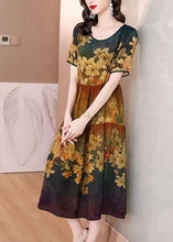 Load image into Gallery viewer, Casual Khaki O-Neck Patchwork Print Silk Long Dress Summer