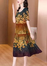 Load image into Gallery viewer, Casual Khaki O-Neck Patchwork Print Silk Long Dress Summer