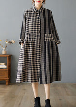 Load image into Gallery viewer, Casual Khaki Peter Pan Collar Plaid Cotton Dresses Spring