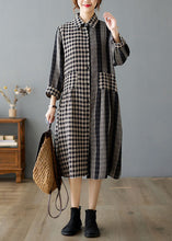 Load image into Gallery viewer, Casual Khaki Peter Pan Collar Plaid Cotton Dresses Spring