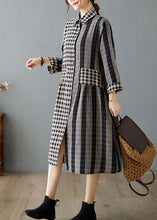 Load image into Gallery viewer, Casual Khaki Peter Pan Collar Plaid Cotton Dresses Spring