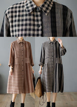 Load image into Gallery viewer, Casual Khaki Peter Pan Collar Plaid Cotton Dresses Spring