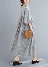 Load image into Gallery viewer, Casual Light Blue Print Wrinkled Long Dresses Lantern Sleeve