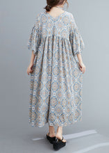 Load image into Gallery viewer, Casual Light Blue Print Wrinkled Long Dresses Lantern Sleeve