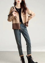 Load image into Gallery viewer, Casual Light Khaki Zip Up Patchwork Cotton Hooded Jacket Fall