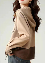Load image into Gallery viewer, Casual Light Khaki Zip Up Patchwork Cotton Hooded Jacket Fall