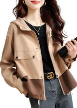 Load image into Gallery viewer, Casual Light Khaki Zip Up Patchwork Cotton Hooded Jacket Fall