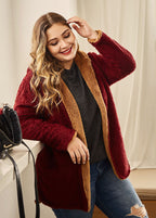 Casual Mulberry Patchwork Faux Fur Hooded Coat Fall