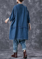 Casual Navy Oversized Patchwork Denim Ripped Trench Coats Bracelet Sleeve