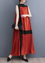 Load image into Gallery viewer, Casual Orange Turtleneck Patchwork Wrinkled Maxi Dress Sleeveless