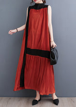 Load image into Gallery viewer, Casual Orange Turtleneck Patchwork Wrinkled Maxi Dress Sleeveless