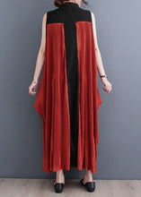 Load image into Gallery viewer, Casual Orange Turtleneck Patchwork Wrinkled Maxi Dress Sleeveless