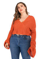 Casual Orange V Neck Solid Cozy Knit Sweater Fall