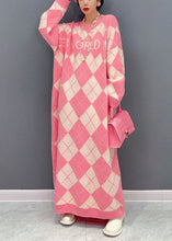 Load image into Gallery viewer, Casual Pink O Neck Oversized Plaid Knit Long Dress Winter