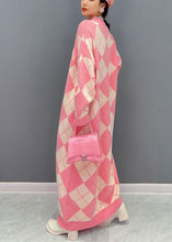 Load image into Gallery viewer, Casual Pink O Neck Oversized Plaid Knit Long Dress Winter