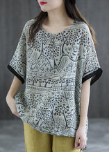 Load image into Gallery viewer, Casual Pink Print Patchwork Summer Linen Shirt Half Sleeve